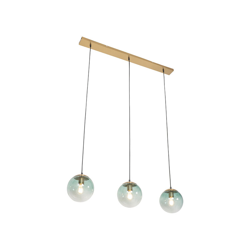 Image of Lampada a sospensione tavolo soggiorno pallon - Art déco - Vetro,Acciaio - Verde/Oro/Ottone - Oblungo Max. 3 x Watt - Verde - Qazqa