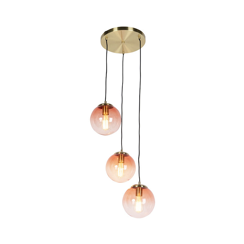 Image of QAZQA Lampada a sospensione tavolo soggiorno pallon - Art déco - Vetro,Acciaio - Rosa/Oro/Ottone - Sfera/Oblungo Max. 3 x Watt - Rosa