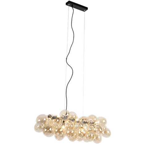 QAZQA Lampada a sospensione tavolo soggiorno uvas - Design - Vetro,Acciaio - Nero/Oro/Ottone - Oblungo Max. 8 x Watt