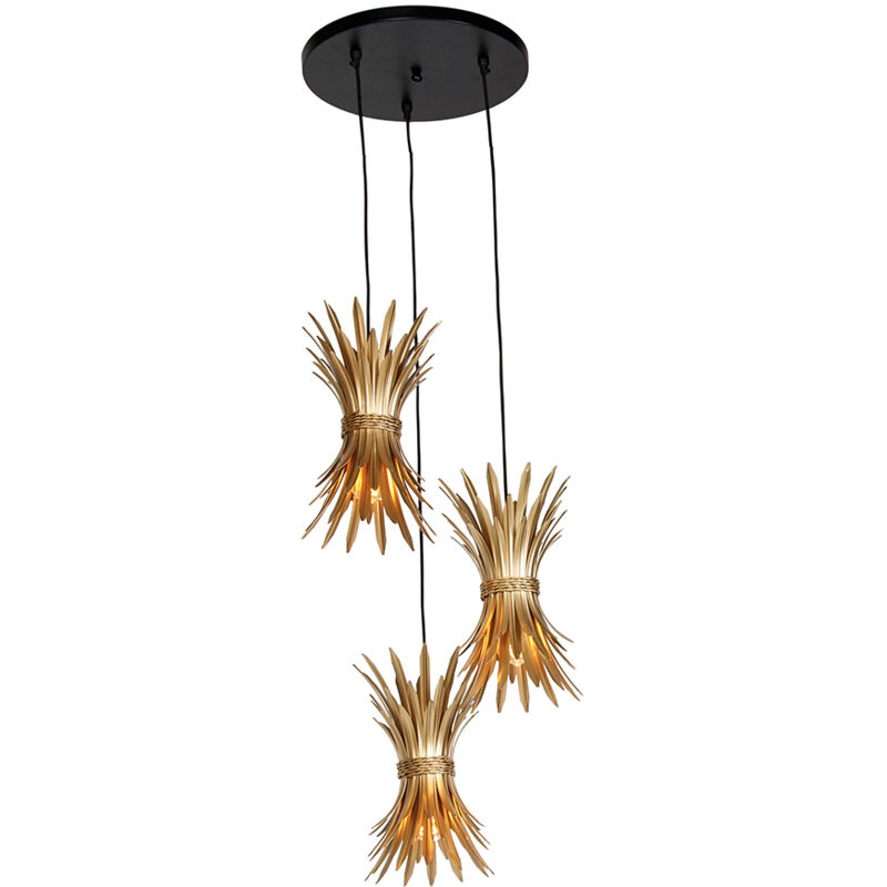Image of Lampada a sospensione wesley - Art déco - Acciaio - Oro/Nero - Tondo/Organico Max. 3 x Watt - Oro - Qazqa