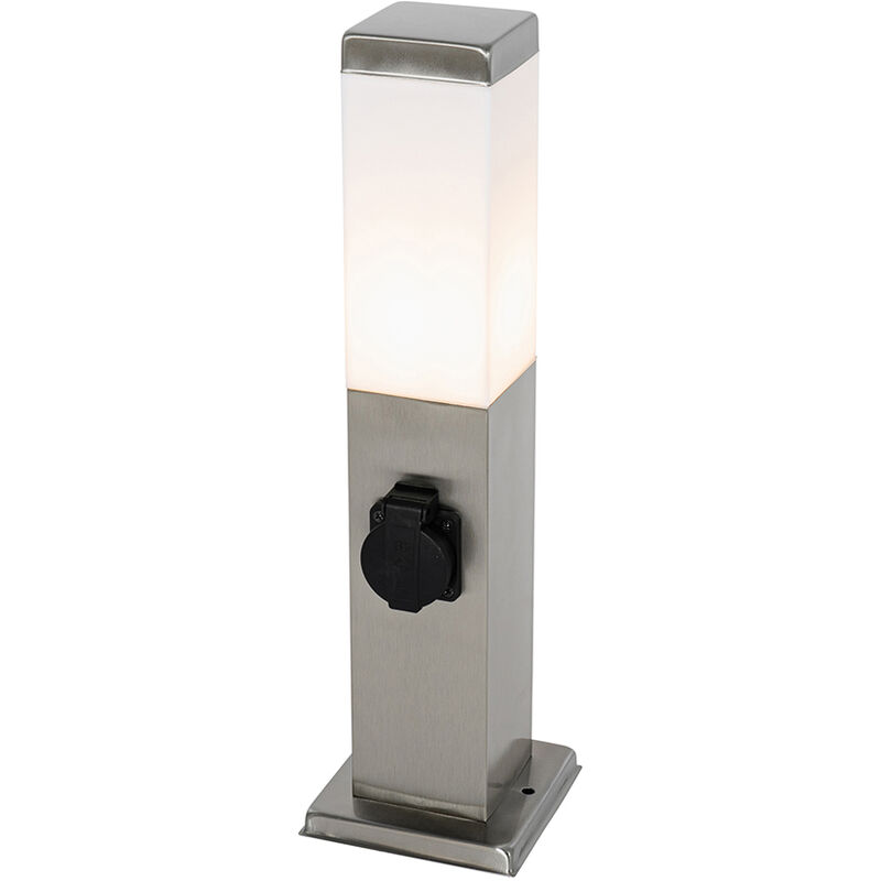 QAZQA + Lampada da esterno con spina malios - Moderno - Plastico,Acciaio inossidabile - Acciaio/Bianco/Nero - Allungato Max. 1 x Watt