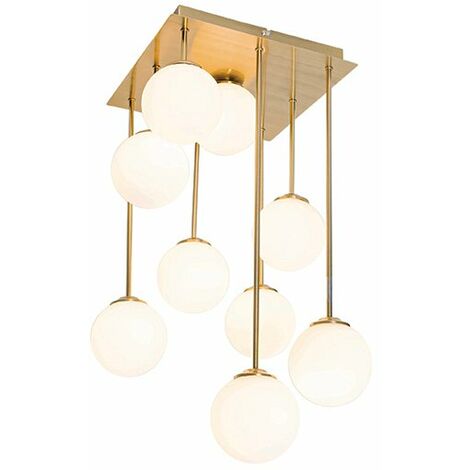 QAZQA Lampada da soffitto athens-opal - Moderno - Acciaio,Vetro - Bianco/Oro - Quadrato Max. 9 x Watt