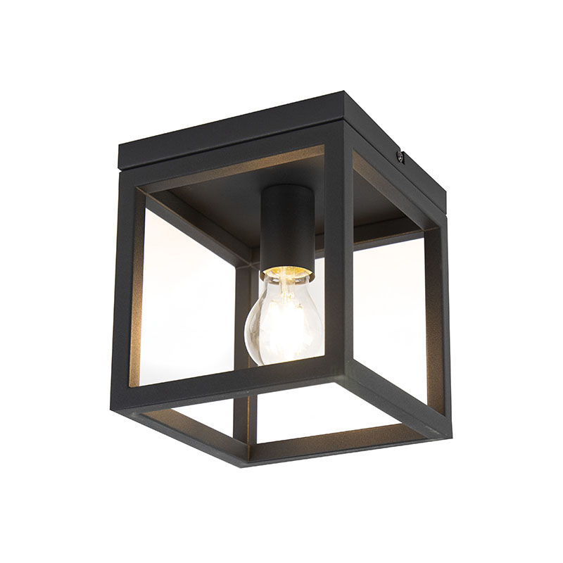 Image of QAZQA + Lampada da soffitto cage - Industriale - Acciaio - Nero - Quadrato Max. 1 x Watt - Nero