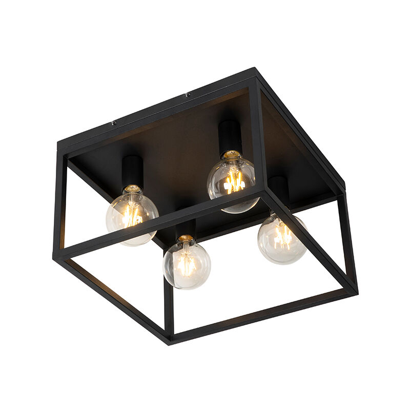 Image of Lampada da soffitto cage - Industriale - Acciaio - Nero - Quadrato Max. 4 x Watt - Nero - Qazqa