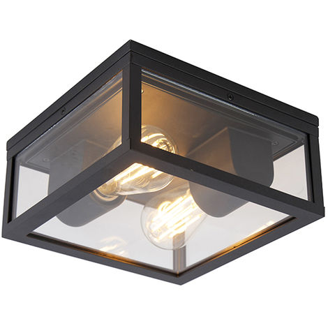 QAZQA Lampada da soffitto charlois - Design - Alluminio,Vetro - Nero/Trasparente - Quadrato Max. 2 x Watt