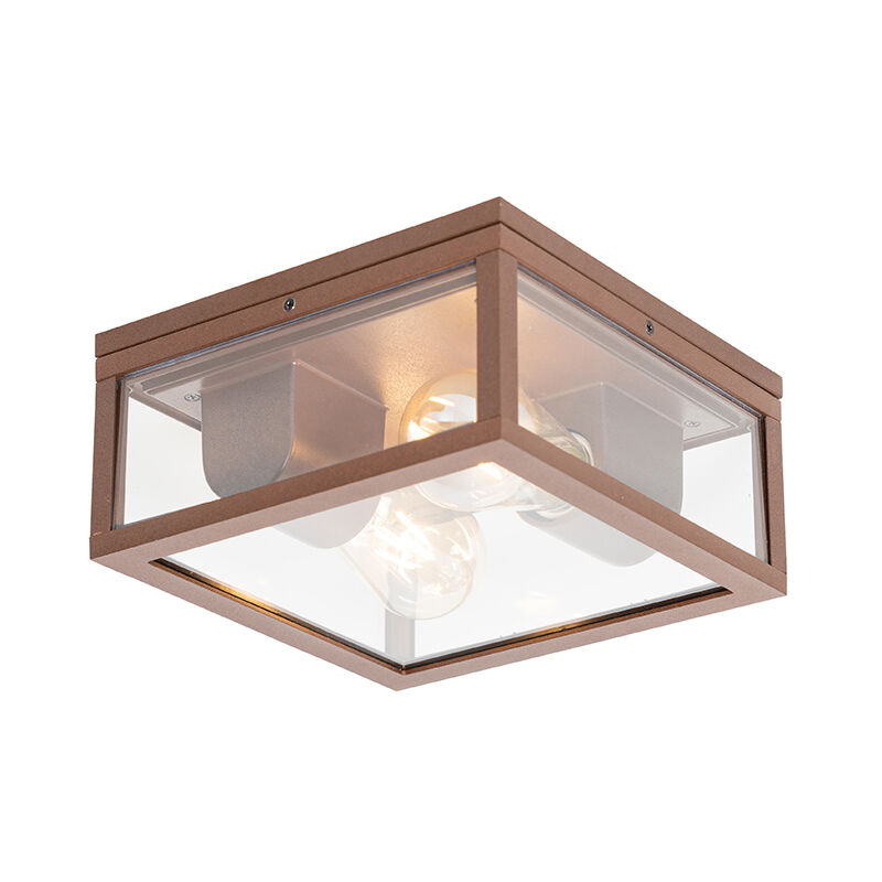 Image of Lampada da soffitto charlois - Design - Alluminio,Vetro - Ruggine/Trasparente - Quadrato Max. 2 x Watt - Ruggine - Qazqa