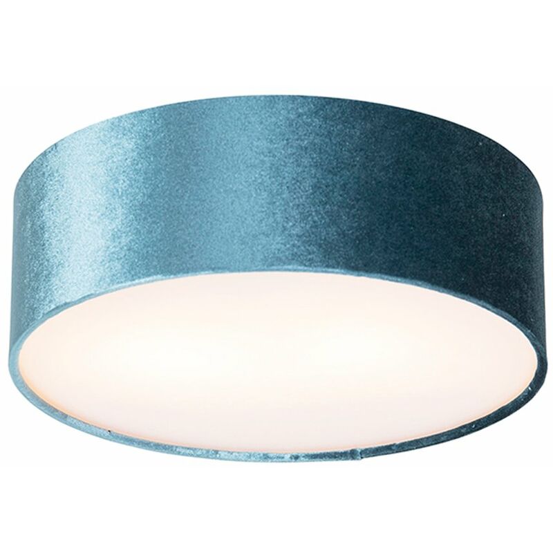Image of Lampada da soffitto drum - Moderno - Acciaio,Tessuto,Plastico - Blu/Oro/Ottone - Cilindro Max. 2 x Watt - Blu - Qazqa