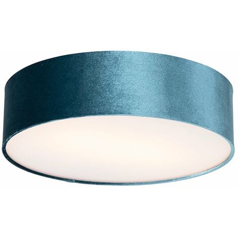 QAZQA Lampada da soffitto drum - Moderno - Tessuto,Acciaio,Plastico - Blu/Oro/Ottone - Cilindro Max. 2 x Watt