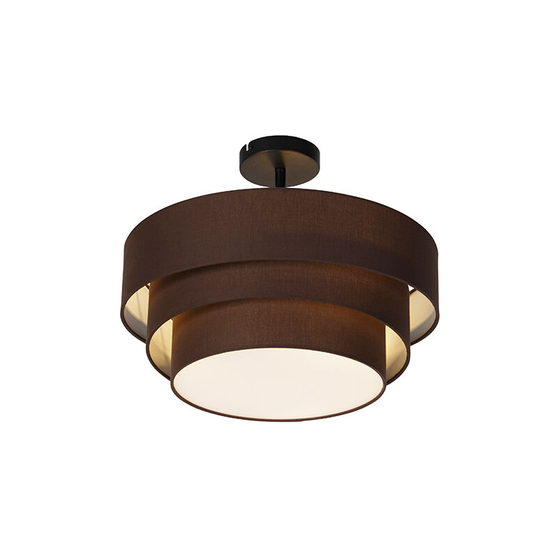 Image of Qazqa - Lampada da soffitto drum-neutron - Moderno - Plastico,Acciaio,Tessuto - Marrone/Nero - Tondo Max. 3 x Watt - Marrone