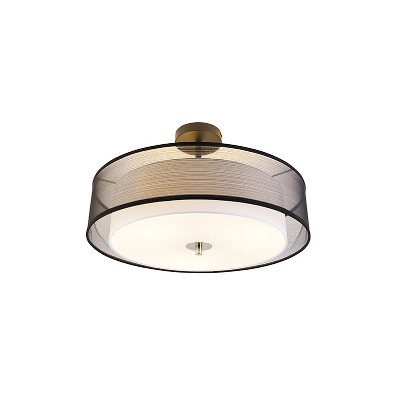 Image of Lampada da soffitto drum-neutron - Moderno - Vetro,Tessuto,Acciaio - Nero/Bianco - Tondo Max. 3 x Watt - Nero - Qazqa