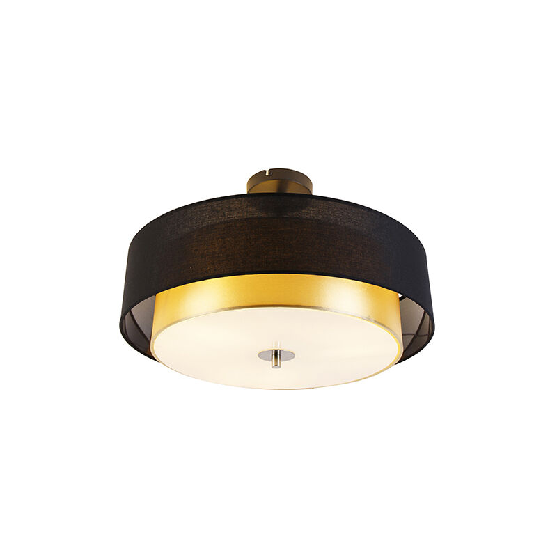 Image of Qazqa - Lampada da soffitto drum-neutron - Moderno - Vetro,Tessuto,Acciaio - Oro/Ottone/Nero - Cilindro Max. 3 x Watt - Oro/Ottone