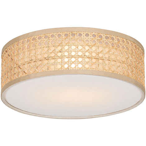 QAZQA Lampada da soffitto tromma - Orientale - Malacca,Lino,Acciaio - Legno - Tondo Max. 1 x Watt