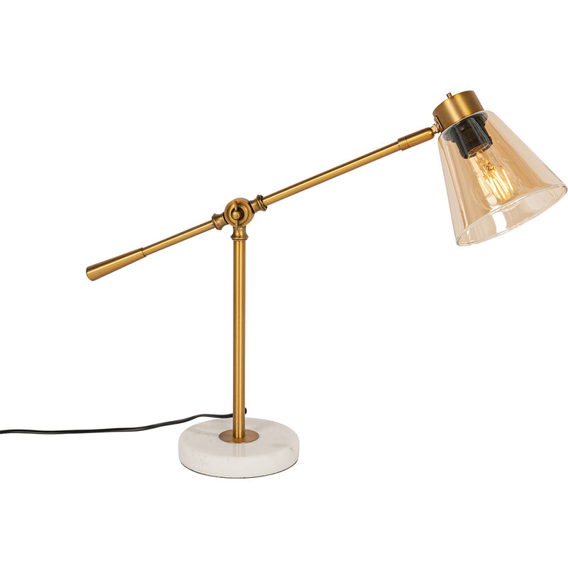 Image of Lampada da tavolo nina - Art déco - Vetro,Acciaio,Marmo - Bronzo/Bianco - Tondo Max. 1 x Watt - Bronzo - Qazqa