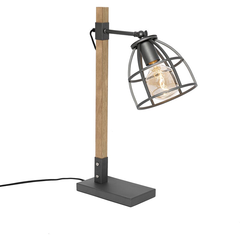Image of Lampada da tavolo arthur - Industriale - Legno,Acciaio - Marrone/Grigio scuro - Oblungo Max. 1 x Watt - Grigio scuro - Qazqa
