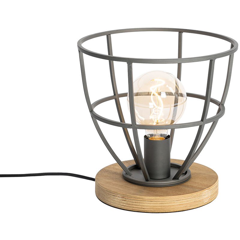 Image of Lampada da tavolo arthur - Industriale - Legno,Acciaio - Marrone/Grigio scuro - Tondo Max. 1 x Watt - Grigio scuro - Qazqa