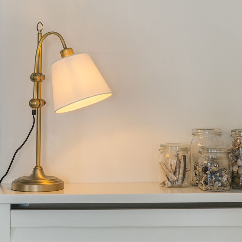 Image of Lampada da tavolo ashley - Classico - Tessuto,Acciaio - Bianco/Bronzo - Oblungo Max. 1 x Watt - Bronzo - Qazqa