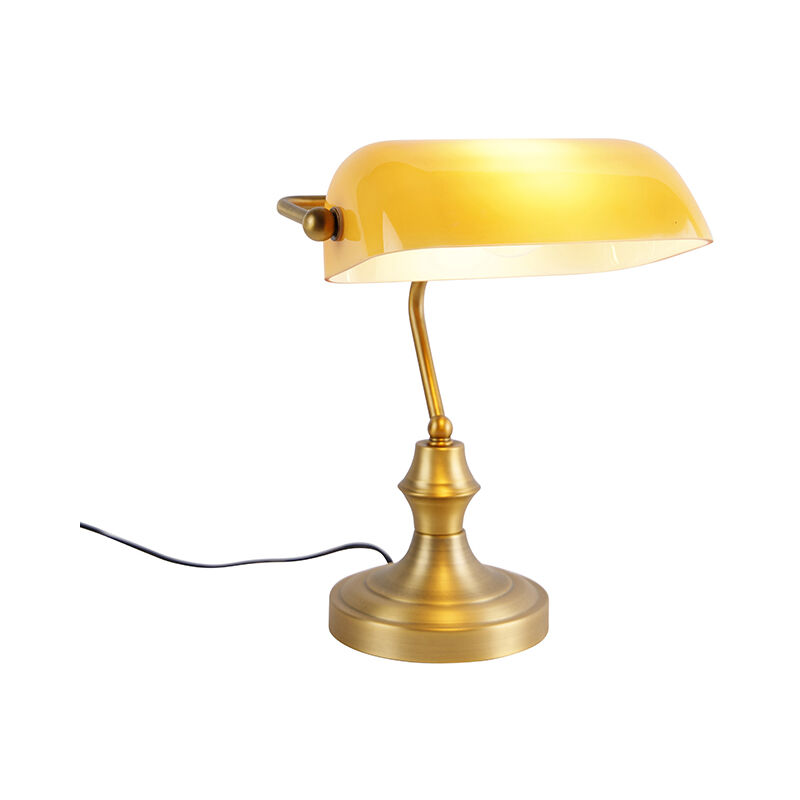 Image of Lampada da tavolo banker - Classico - Vetro,Acciaio - Bronzo/Giallo - Oblungo Max. 1 x Watt - Giallo - Qazqa