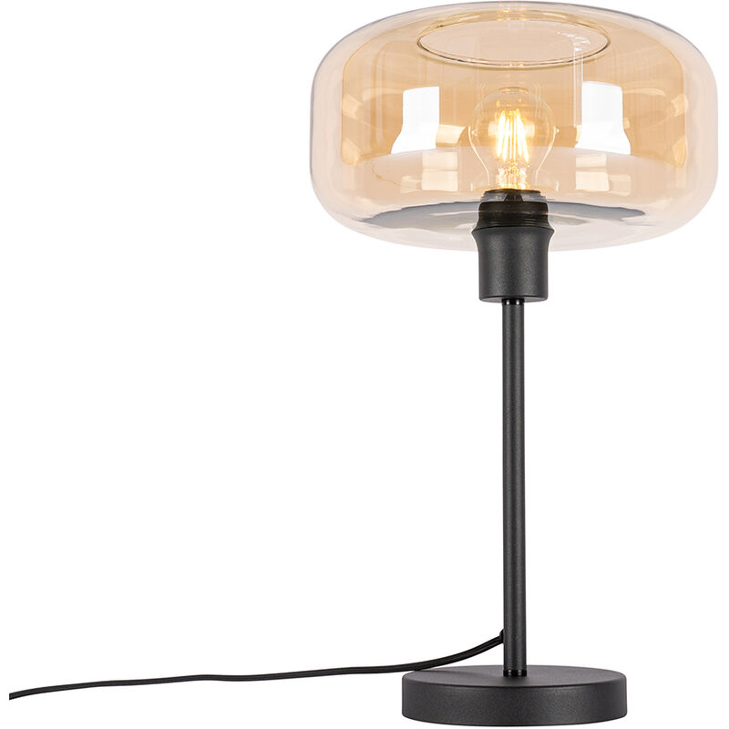 Image of Lampada da tavolo bizle - Art déco - Vetro,Acciaio - Beige/Nero - Tondo Max. 1 x Watt - Beige - Qazqa