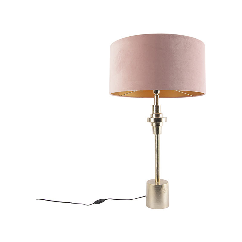 Image of Lampada da tavolo con paralume diverso - Art déco - Alluminio,Tessuto - Rosa/Oro/Ottone - Cilindro/Oblungo Max. 1 x Watt - Rosa - Qazqa