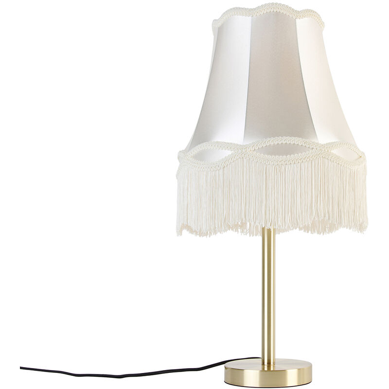 Image of Lampada da tavolo con paralume granny - Classico - Acciaio,Tessuto - Crema/Oro/Ottone - Tondo Max. 1 x Watt - Crema - Qazqa