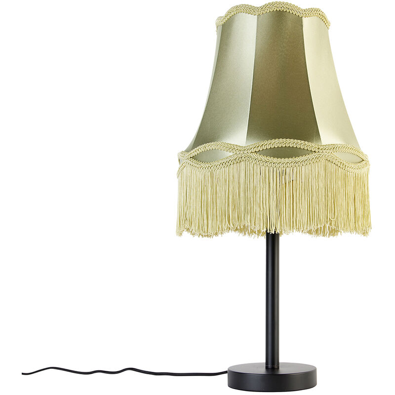 Image of Lampada da tavolo con paralume granny - Classico - Acciaio,Tessuto - Verde/Nero - Tondo Max. 1 x Watt - Verde - Qazqa
