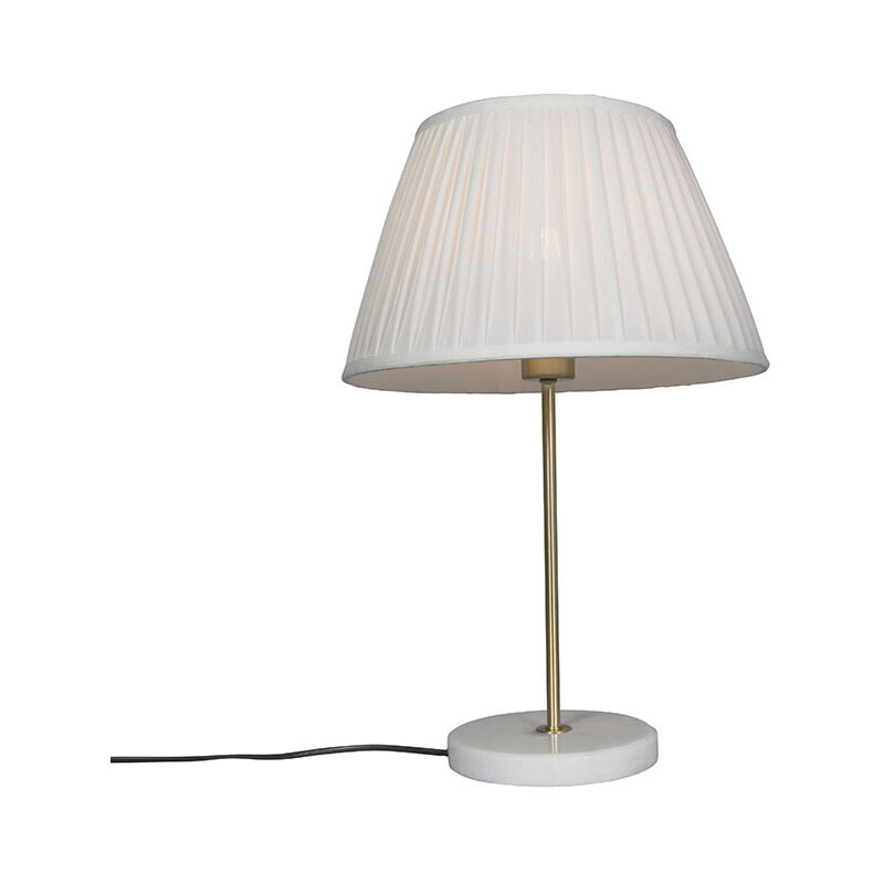 Image of Lampada da tavolo con paralume kaso - Retrò - Tessuto,Acciaio,Marmo - Crema/Oro/Ottone - Tondo Max. 1 x Watt - Crema - Qazqa