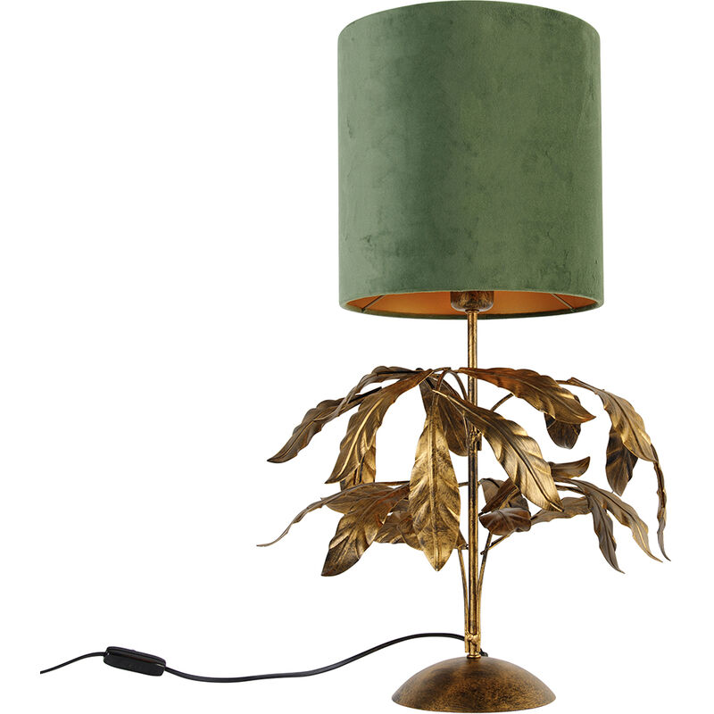Image of Lampada da tavolo con paralume linden - Classico - Acciaio,Tessuto - Verde/Oro/Ottone - Tondo Max. 1 x Watt - Verde - Qazqa