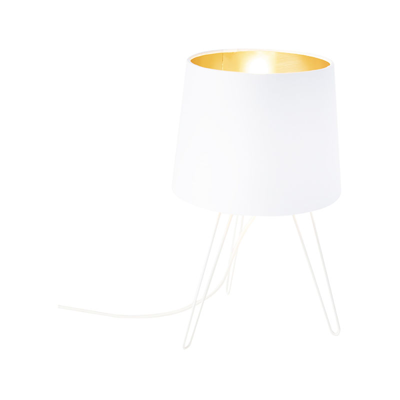 Image of Lampada da tavolo con paralume lofty - Moderno - Tessuto,Acciaio - Bianco - Cilindro Max. 1 x Watt - Bianco - Qazqa
