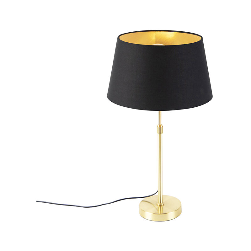 Image of Lampada da tavolo con paralume parte - Classico - Acciaio,Cotone - Nero/Oro/Ottone - Cilindro/Oblungo/Tondo Max. 1 x Watt - Nero - Qazqa
