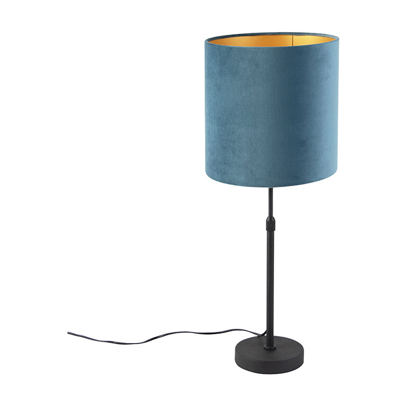 Image of Lampada da tavolo con paralume parte - Classico - Acciaio,Tessuto - Blu/Nero - Cilindro/Oblungo/Tondo Max. 1 x Watt - Blu - Qazqa