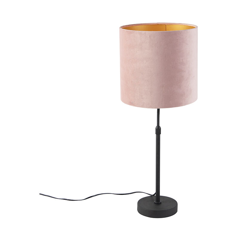 Image of QAZQA Lampada da tavolo con paralume parte - Classico - Acciaio,Tessuto - Rosa/Nero - Cilindro/Oblungo/Tondo Max. 1 x Watt - Rosa