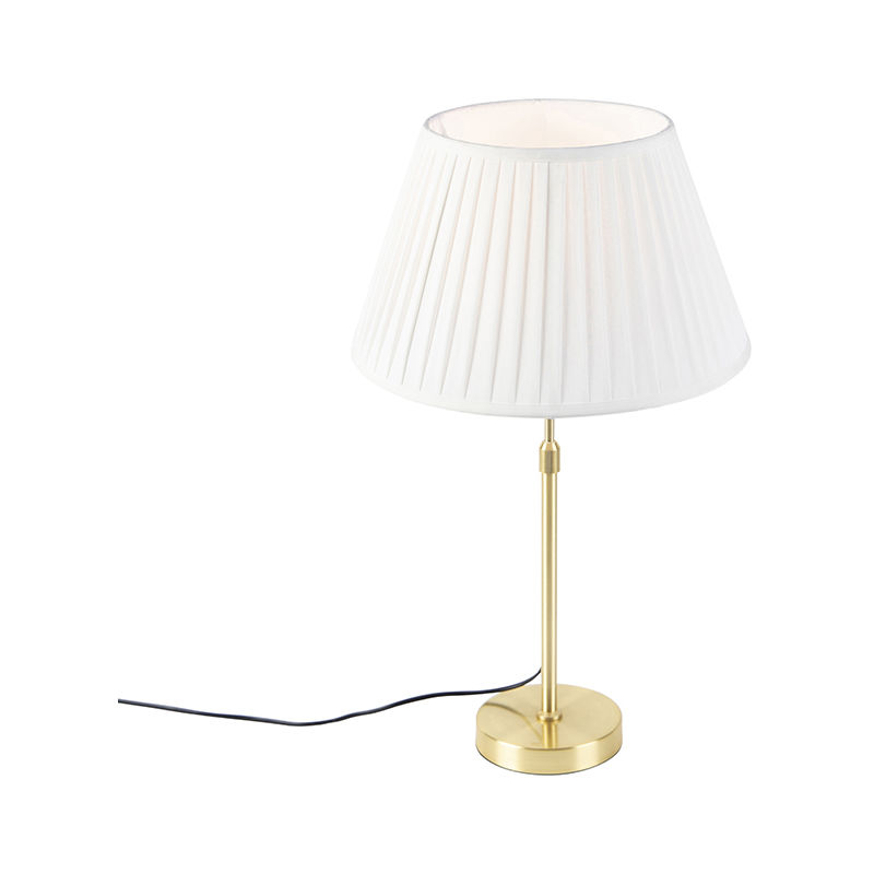 Image of Lampada da tavolo con paralume parte - Classico - Tessuto,Acciaio - Bianco/Crema/Oro/Ottone - Cilindro/Oblungo/Tondo Max. 1 x Watt - Bianco - Qazqa