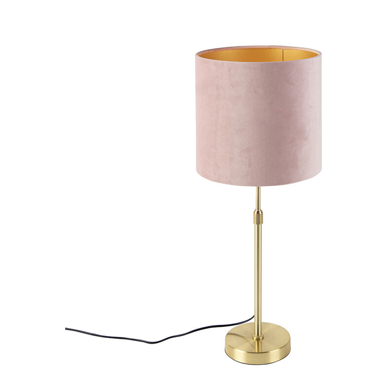 Image of Lampada da tavolo con paralume parte - Classico - Tessuto,Acciaio - Rosa/Oro/Ottone - Cilindro/Oblungo/Tondo Max. 1 x Watt - Rosa - Qazqa