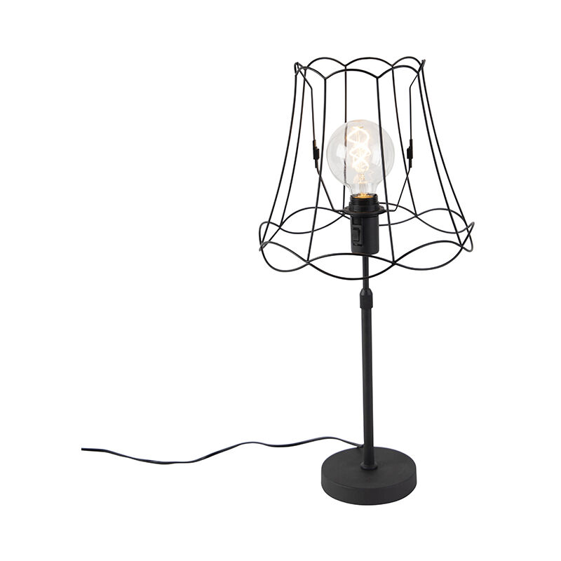Image of Lampada da tavolo con paralume parte - Industriale - Acciaio - Nero - Cilindro/Oblungo/Tondo Max. 1 x Watt - Nero - Qazqa