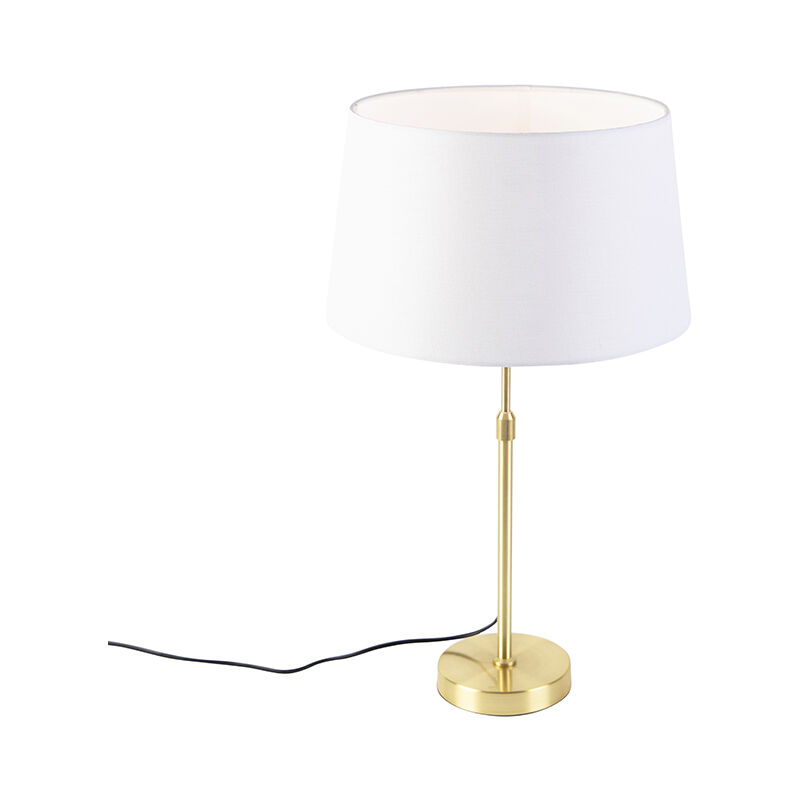 Image of Lampada da tavolo con paralume parte - Moderno - Acciaio,Lino - Bianco/Oro/Ottone - Tondo/Cilindro/Oblungo Max. 1 x Watt - Bianco - Qazqa