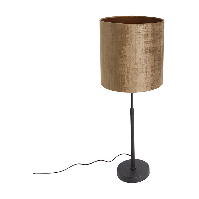 Image of Lampada da tavolo con paralume parte - Moderno - Acciaio,Tessuto - Marrone/Nero - Cilindro Max. 1 x Watt - Marrone - Qazqa