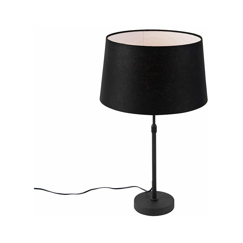 Image of QAZQA Lampada da tavolo con paralume parte - Moderno - Lino,Acciaio - Nero - Cilindro/Oblungo/Tondo Max. 1 x Watt - Nero