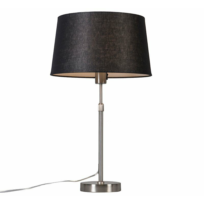 Image of Lampada da tavolo con paralume Parte - Moderno - Acciaio,Tessuto - Nero/Acciaio - Tondo E27 Max. 1 x 1 Watt - Acciaio - Qazqa