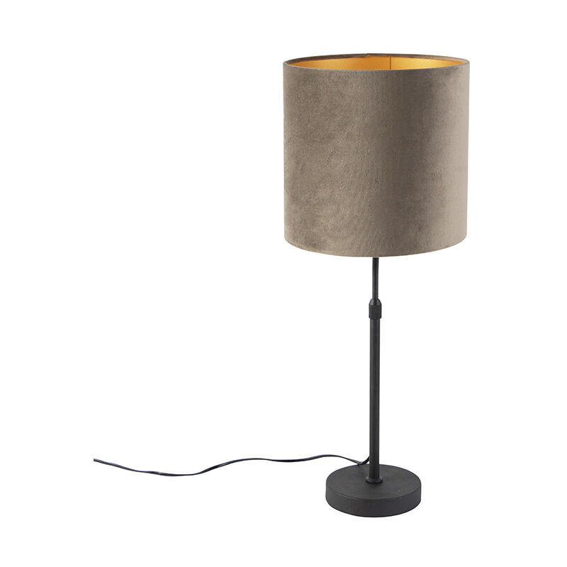 Image of Lampada da tavolo con paralume parte - Rustico - Acciaio,Tessuto - Taupe/Nero - Cilindro/Oblungo/Tondo Max. 1 x Watt - Taupe - Qazqa