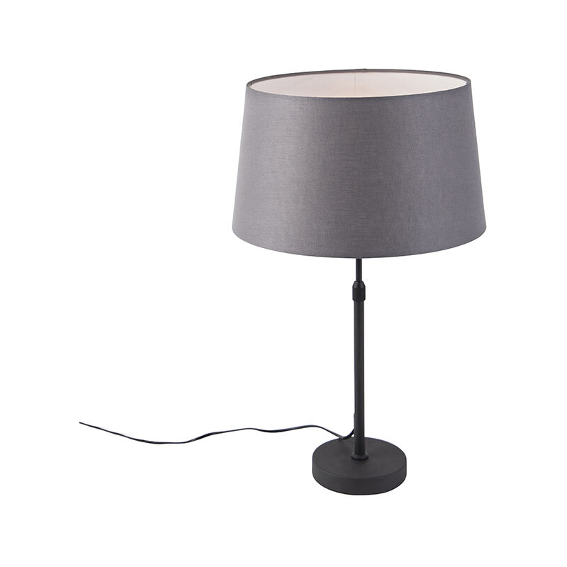 Image of Lampada da tavolo con paralume parte - Rustico - Lino,Acciaio - Grigio/Nero - Cilindro/Oblungo/Tondo Max. 1 x Watt - Grigio - Qazqa
