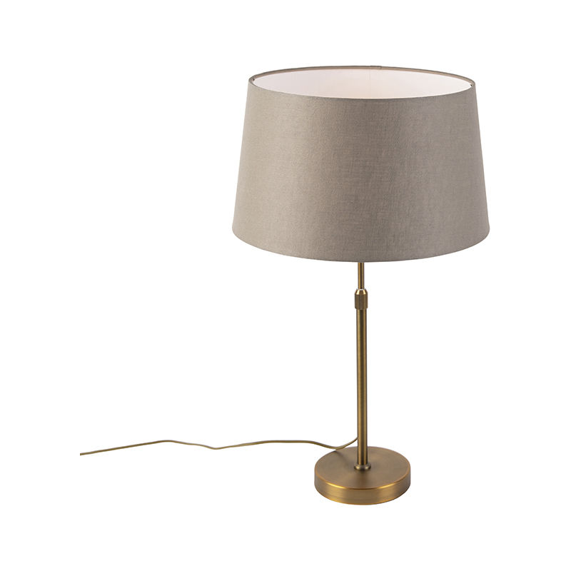 Image of Lampada da tavolo con paralume parte - Rustico - Lino,Acciaio - Taupe/Bronzo - Cilindro/Oblungo/Tondo Max. 1 x Watt - Taupe - Qazqa