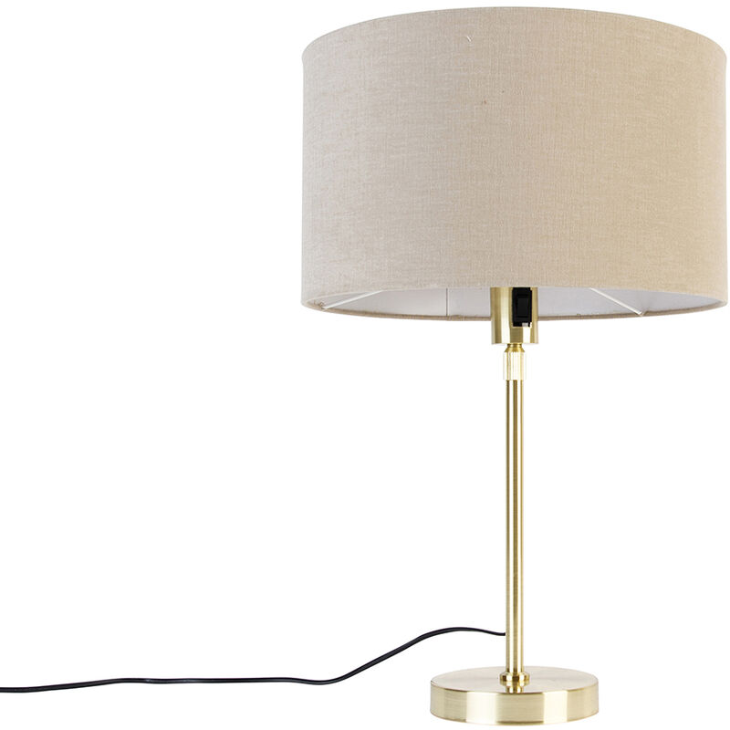 Image of Lampada da tavolo con paralume parte stof - Design - Acciaio,Tessuto - Oro/Ottone/Marrone - Tondo Max. 1 x Watt - Oro/Ottone - Qazqa