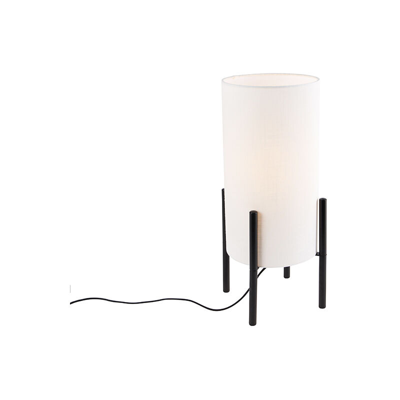 Image of Lampada da tavolo con paralume rich - Moderno - Acciaio,Lino - Nero/Bianco - Cilindro Max. 1 x Watt - Bianco - Qazqa