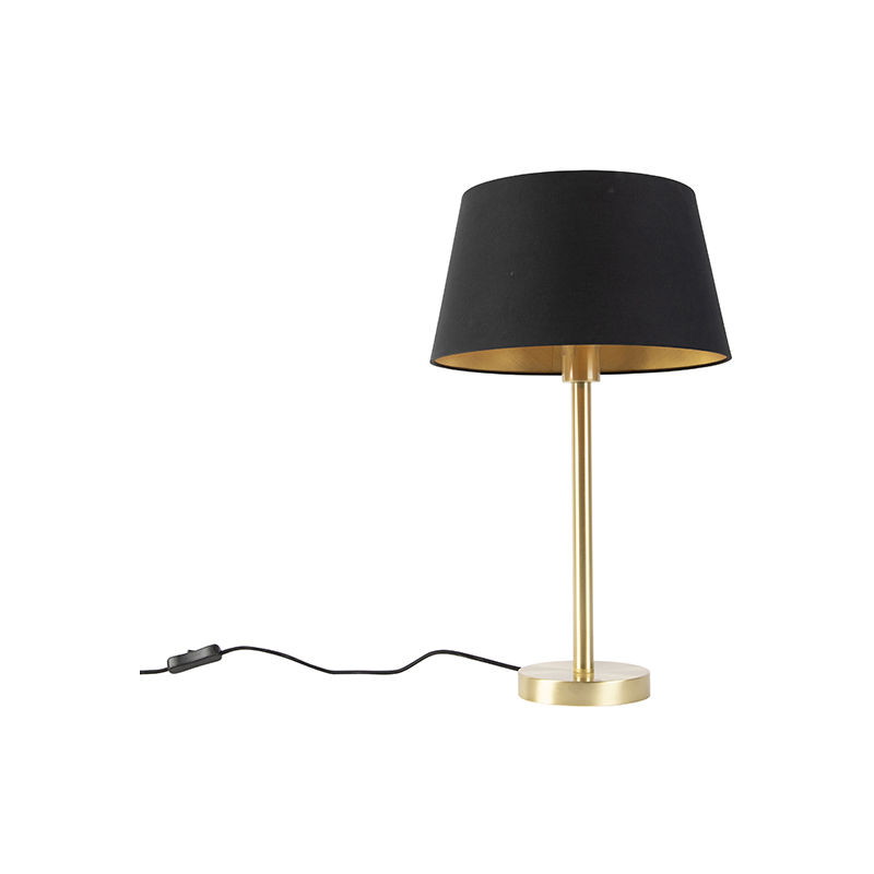 Image of Lampada da tavolo con paralume simplo - Classico - Acciaio,Tessuto - Nero/Oro/Ottone - Tondo Max. 1 x Watt - Nero - Qazqa