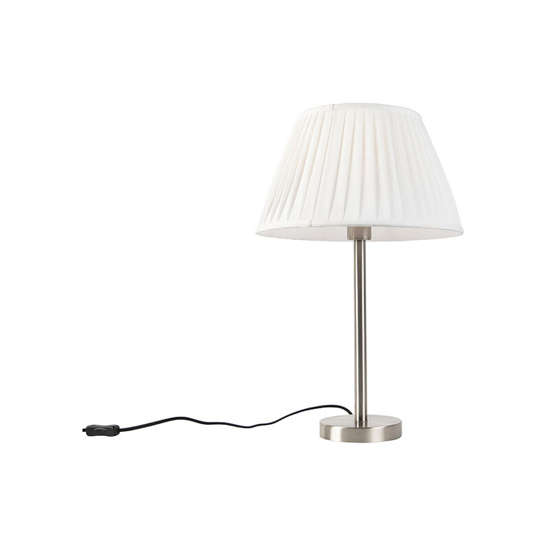 Image of Lampada da tavolo con paralume simplo - Classico - Tessuto,Acciaio - Bianco/Acciaio - Tondo Max. 1 x Watt - Bianco - Qazqa