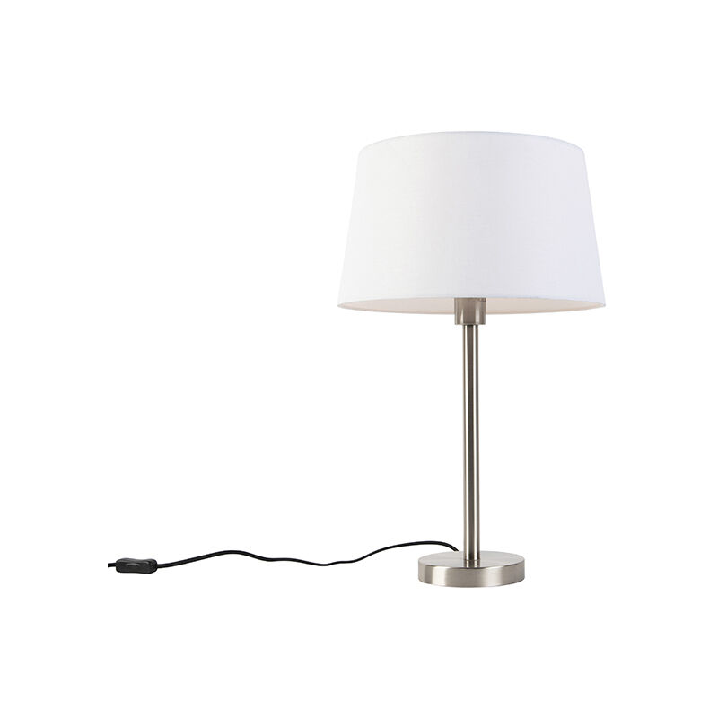 Image of Lampada da tavolo con paralume simplo - Moderno - Acciaio,Tessuto - Bianco/Acciaio - Tondo Max. 1 x Watt - Bianco - Qazqa