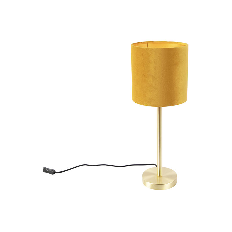 Image of Lampada da tavolo con paralume simplo - Moderno - Acciaio,Tessuto - Giallo/Oro/Ottone - Cilindro/Tondo Max. 1 x Watt - Giallo - Qazqa