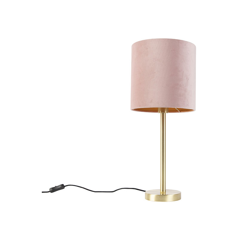 Image of Lampada da tavolo con paralume simplo - Moderno - Acciaio,Tessuto - Rosa/Oro/Ottone - Cilindro Max. 1 x Watt - Rosa - Qazqa