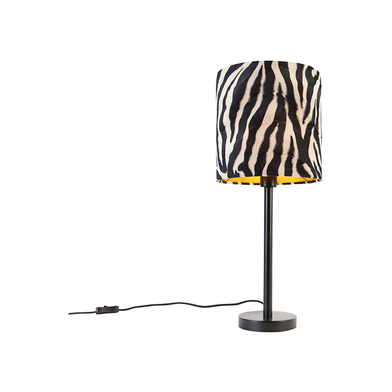 Image of Lampada da tavolo con paralume simplo - Moderno - Acciaio,Tessuto - Stampa zebrata/Nero - Cilindro Max. 1 x Watt - Stampa zebrata - Qazqa