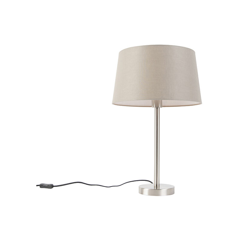 Image of Lampada da tavolo con paralume simplo - Moderno - Acciaio,Tessuto - Taupe/Acciaio - Tondo Max. 1 x Watt - Taupe - Qazqa